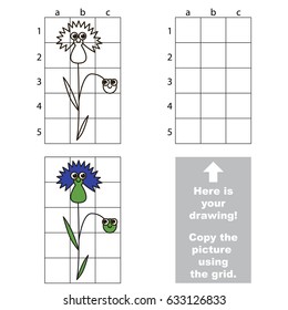 Copy the vertical picture using grid lines, the simple educational game for preschool children education with easy gaming level, the kid drawing game with Funny Cornflower