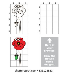 Copy the vertical picture using grid lines, the simple educational game for preschool children education with easy gaming level, the kid drawing game with Funny Poppy
