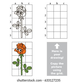 Copy the vertical picture using grid lines, the simple educational game for preschool children education with easy gaming level, the kid drawing game with One Rose