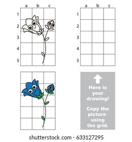 Copy the vertical picture using grid lines, the simple educational game for preschool children education with easy gaming level, the kid drawing game with Funny Bluebell