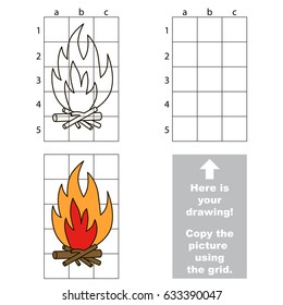 Copy the vertical picture using grid lines, the simple educational game for preschool children education with easy gaming level, the kid drawing game with Bonfire