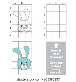 Copy the vertical picture using grid lines, the simple educational game for preschool children education with easy gaming level, the kid drawing game with Easter Rabbit Face