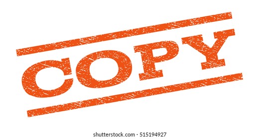 Copy watermark stamp. Text tag between parallel lines with grunge design style. Rubber seal stamp with scratched texture. Vector orange color ink imprint on a white background.