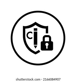 Copy write protection icon. Black vector illustration.