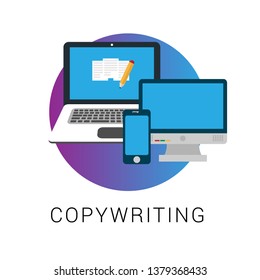 copy writing concept - documents flat icon  - copy documents Illustration.vector graphic and web design with text "copy writing" 
