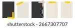 Copybook Notebook Notepad Paper with Washi Tape Strip Grid Lined Squared Plan Page Paper Vector Note Set Blank Post Label