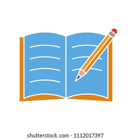 Copybook with pencil glyph color icon. Taking notes. Notepad. Silhouette symbol on white background with no outline. Negative space. Vector illustration