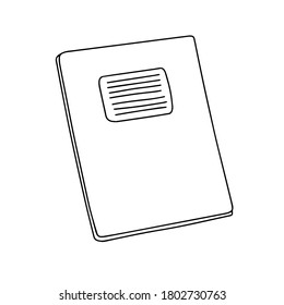 Copybook school accessory in hand drawn doodle style, vector illustration, back to school concept image, cute line art