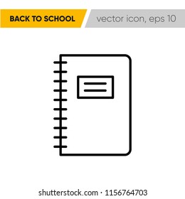 Copybook. School supplies icon, eps 10. Back to school.