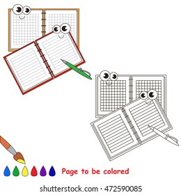 Copybooks to be colored. Object from set school supplies. Coloring book for preschool children. Simple educational game.