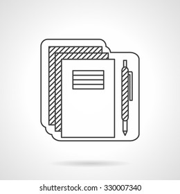 Copybooks and pen. Kit for writing. School items and supplies. Flat line style vector icon. Design elements for site, business or mobile.