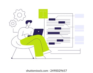 Vektorillustration des abstrakten Konzepts durch Kopiebearbeitung Professioneller Redakteur, der mit Texten für Bücher arbeitet, Zeitungsherstellung, Korrekturlesen, Überarbeitung schriftlicher Materialien, abstrakte Metapher.