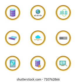 Copying data icons set. Cartoon set of 9 copying data vector icons for web isolated on white background