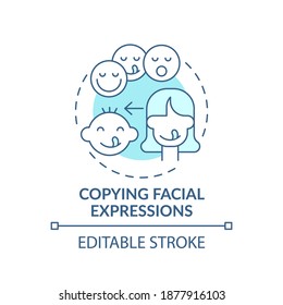 Copying facial expressions turquoise concept icon. Baby mimicking emotion. Early childhood development idea thin line illustration. Vector isolated outline RGB color drawing. Editable stroke