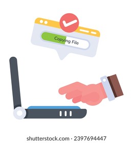 Copying file from laptop, flat icon 