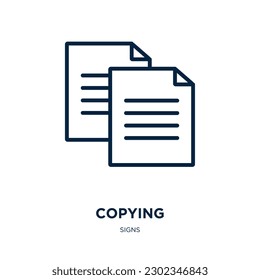copiar icono de la colección de signos. Icono de copia lineal delgada, copia, contorno de papel aislado en fondo blanco. Signo de copia vectorial de línea, símbolo para web y móvil