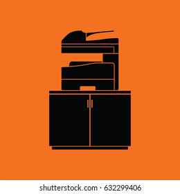 Copying machine icon. Orange background with black. Vector illustration.