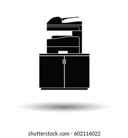 Copying machine icon. White background with shadow design. Vector illustration.