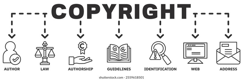 Copyright banner web icon vector illustration concept with icon of author, law, authorship, guidelines, identification, web, address