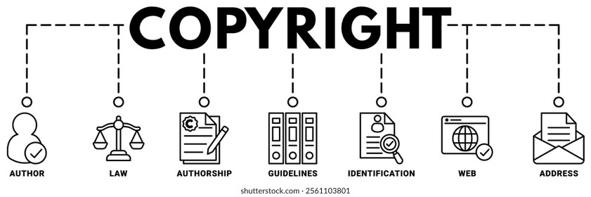 Copyright banner web icon vector illustration concept with an icon of author, law, authorship, guidelines, identification, web, address