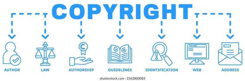 Copyright banner web icon vector illustration concept with icon of author, law, authorship, guidelines, identification, web, address