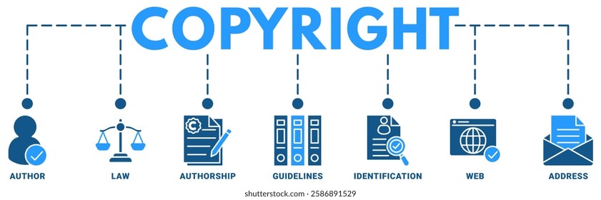 Copyright banner web icon vector illustration concept with an icon of author, law, authorship, guidelines, identification, web, address