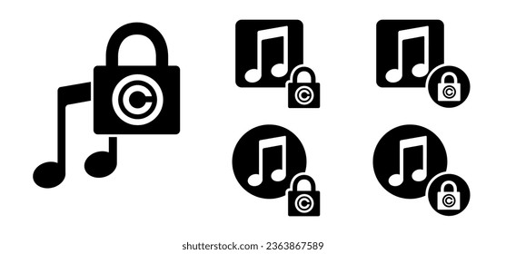 Copyright o carta C. Derecho a la primera publicación. Copiar el símbolo derecho. Nota musical, elemento, patrón de personal. Ola de la llave del vector. Símbolo de sonido. concepto de educación jurídica. Logo de la privacidad del bloqueo de almohadillas. Onda musical