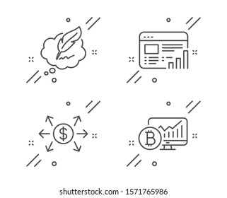 Copyright chat, Dollar exchange and Web report line icons set. Bitcoin chart sign. Speech bubble, Payment, Graph chart. Cryptocurrency statistics. Education set. Vector