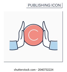 Copyright color icon. Copyright law. Intellectual property. Author rights on products. Authorship. Publishing concept. Isolated vector illustration