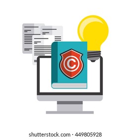 Copyright concept represented by book, bulb, computer and c icon. Colorfull and flat illustration. 