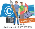 Copyright and creator male and female illustration