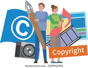 Copyright and creator male and female illustration