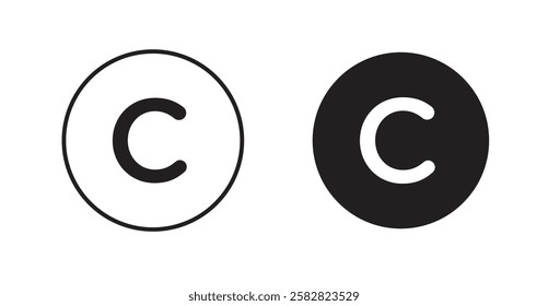 Copyright filled and outlined icons vectors on white background