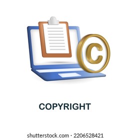 Copyright icon. 3d illustration from content marketing collection. Creative Copyright 3d icon for web design, templates, infographics and more
