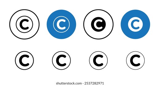 Copyright icon Black line art vector logo set