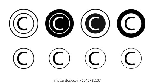 Conjunto de símbolos de línea plana de icono de Derechos de autor.
