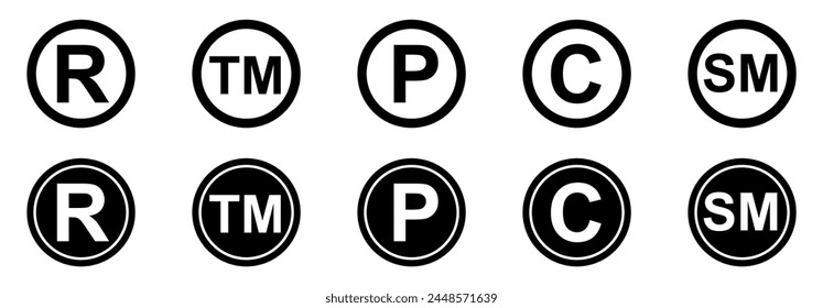 Copyright icon. Registered Trademark Icon. Set of registered trademark symbols. Vector illustration