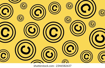 Copyright Icon Seamless Pattern on yellow BG, Copyright Letter C Symbol Vector Illustration
