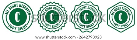 Copyright icon set collection on white background. Classic copyright icon design. All rights reserved stamp. Retro label for legal use. Office use copyright badge. Vector illustration