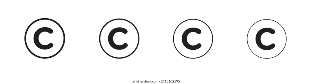 Conjunto de iconos de Derechos de autor. Una colección de simples iconos negros de trazos finos