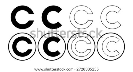 Copyright Icon Set – Filled and Outline Copyright Symbols for Intellectual Property and Legal Protection Vector