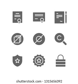Copyright icon set including certificate, patent, signature, plagiarism, copyright, guarantee, original, private