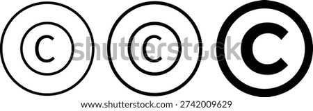 copyright icon set. Intellectual property and ownership symbols. C Symbol trademark icons. Copyright symbol with circle. Official certification and license icons

