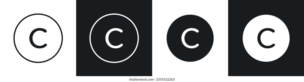 Copyright icon vector collection in black and white.
