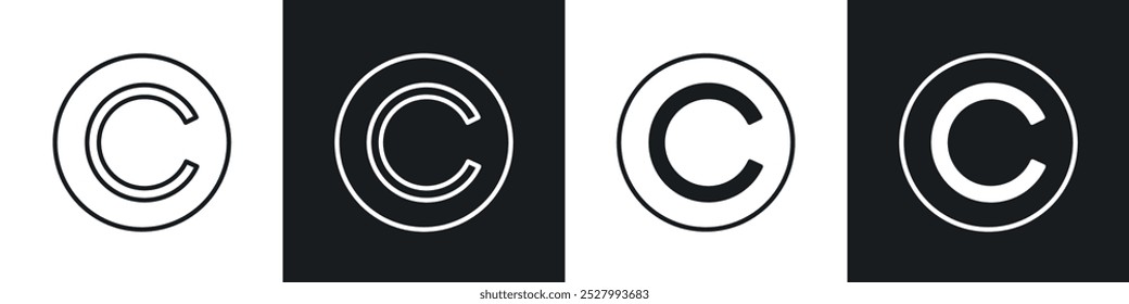 Copyright icon vector icon set black filled and outlined style.