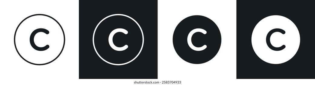 Copyright icons collection in black and white filled and line versions