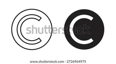 Copyright icons in filled, thin line, outline and strokes