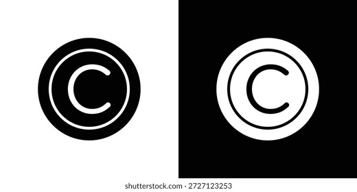 Concepto de Vector plano de iconos de Derechos de autor. Ilustraciones en blanco y negro