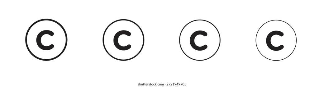Iconos de Derechos de autor delinean el diseño de Vector negro. Línea con trazo editable.