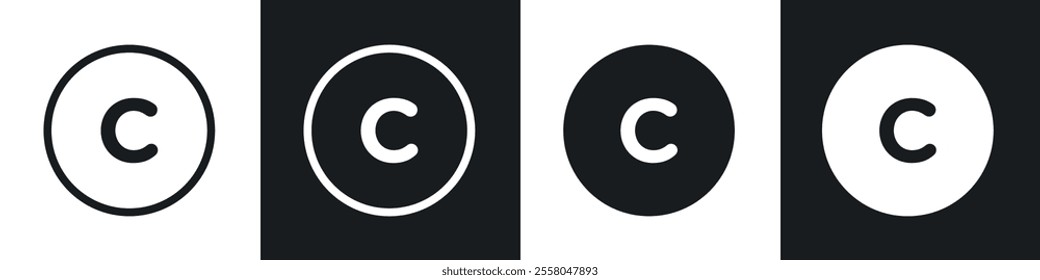 Copyright icons pack in black and white filled and outlined versions.